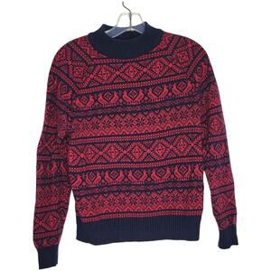 J. Crew Cheerful Fair Isle Sweater Mock Neck Red Birds Snowflakes Women Small